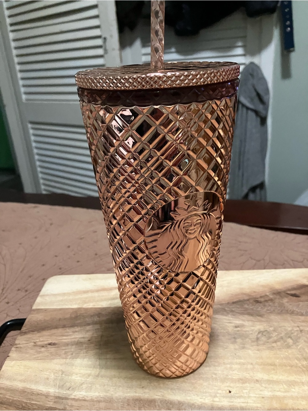 NWT Starbucks Metallic Rose Gold Diamond-Texture Tumbler